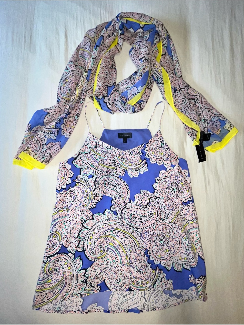 The Limited Blue Paisley Cami Tank Women’s Small with Matching Paisley Scarf NWT